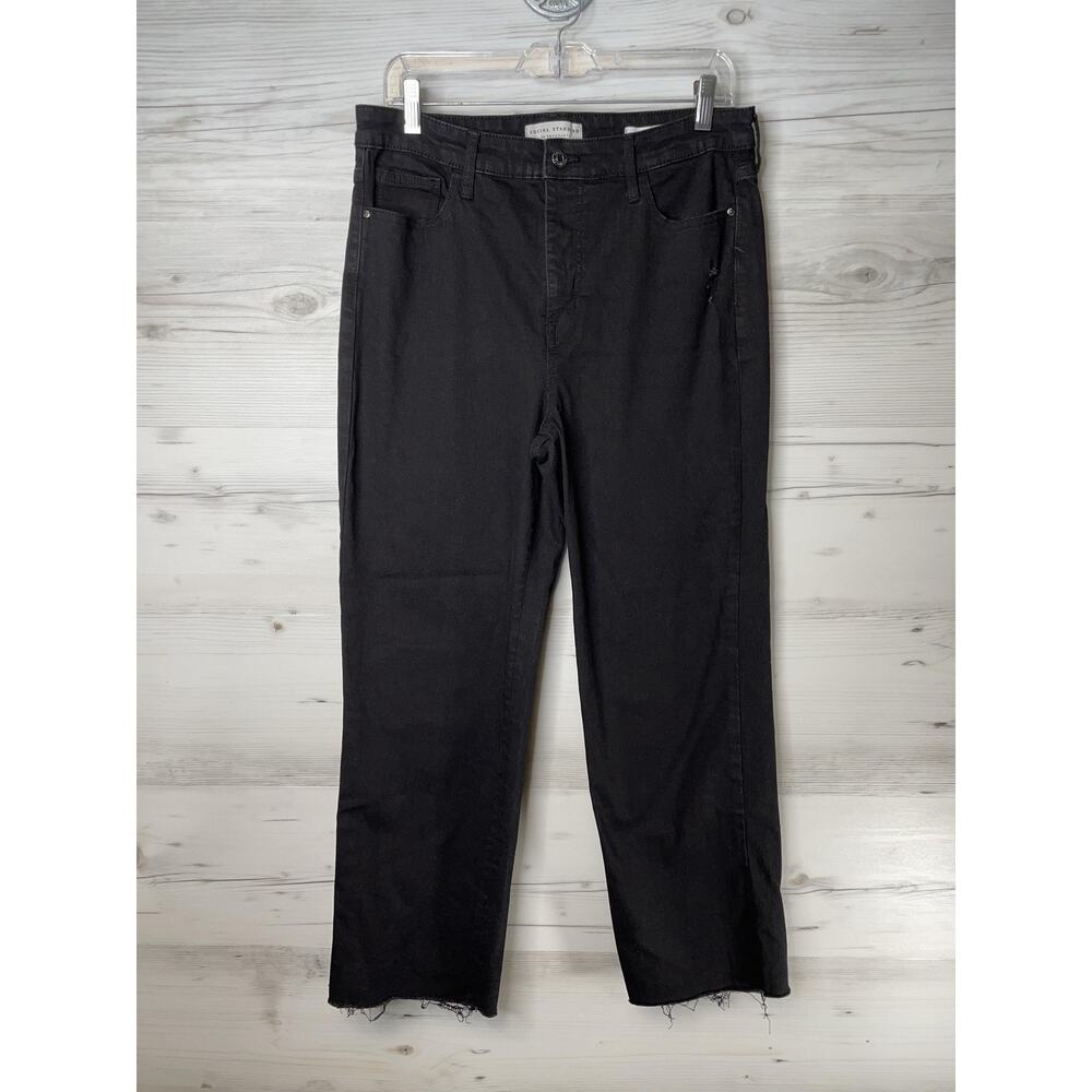 Social Standard Jeans Womens 12 Black High Rise‎ Crop Straight Raw Hem Stretch